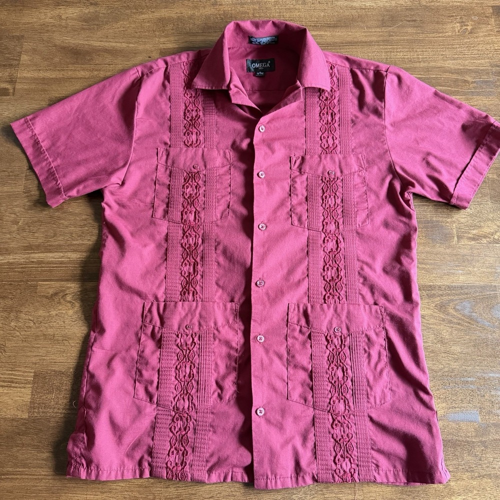 Omega Maroon Guayabera Made In Italy Size Small